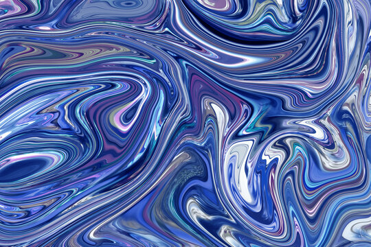 Liquid marble texture design, blue and purple marbling, shiny or metallic surface. High resolution vibrant abstract digital paint design background.