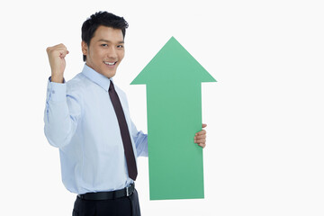 Businessman with an arrow, cheering