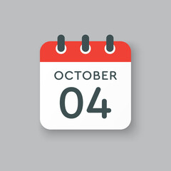Calendar icon day 4 October, template icon date