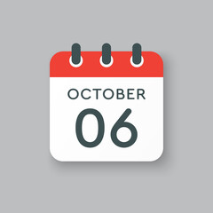 Calendar icon day 6 October, template icon date