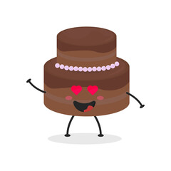 Cute flat cartoon birthday cake illustration. Vector illustration of cute birthday cake with a smiling expression. Cute cake mascot design