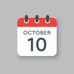 Calendar icon day 10 October, template icon date