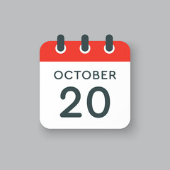 Calendar icon day 20 October, template icon date