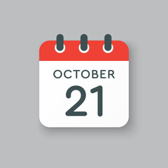 Calendar icon day 21 October, template icon date
