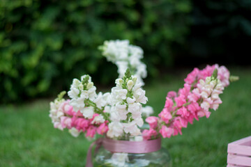 Gender holiday. Waiting for the baby. Decor awaiting a child. Pregnancy. flowers in a vase
