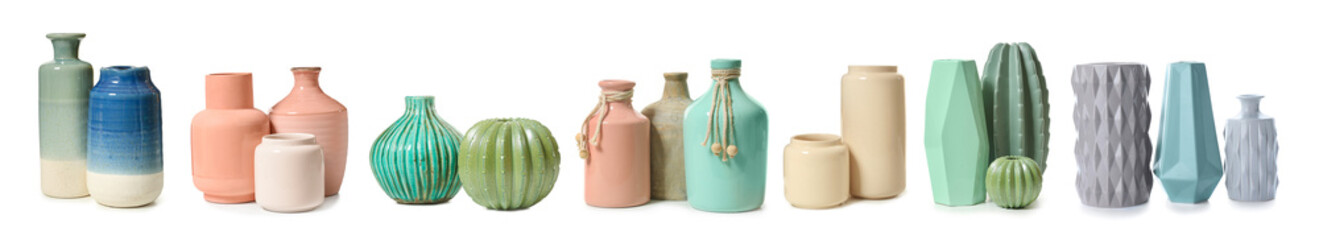 Different vases on white background