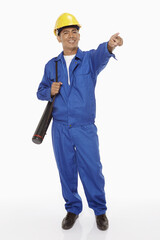 Businessman pointing to the left