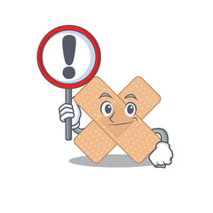 A cartoon icon of cross bandage with a exclamation sign board