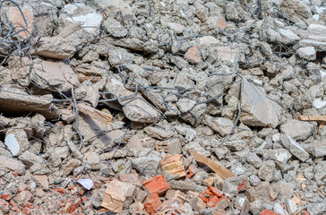 Destroyed and crushed concrete.