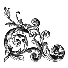 Vintage Ornament Element in baroque style with filigree and floral engrave the best situated for create frame, border, banner. It's hand drawn foliage swirl like victorian or damask design arabesque. © yanushkov