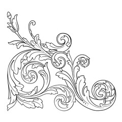 Vintage Ornament Element in baroque style with filigree and floral engrave the best situated for create frame, border, banner. It's hand drawn foliage swirl like victorian or damask design arabesque.
