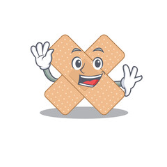A charismatic cross bandage mascot design concept smiling and waving hand