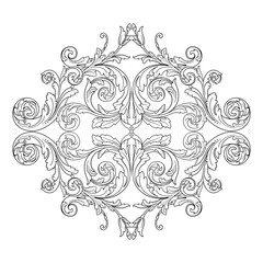 Vintage Ornament Element in baroque style with filigree and floral engrave the best situated for create frame, border, banner. It's hand drawn foliage swirl like victorian or damask design arabesque.