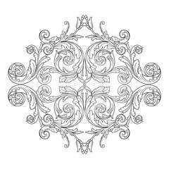 Vintage Ornament Element in baroque style with filigree and floral engrave the best situated for create frame, border, banner. It's hand drawn foliage swirl like victorian or damask design arabesque.