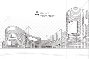 Architecture building construction perspective design,abstract modern urban building line drawing. - 361926823