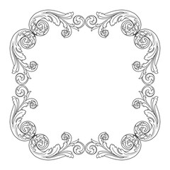 Vintage Ornament Element in baroque style with filigree and floral engrave the best situated for create frame, border, banner. It's hand drawn foliage swirl like victorian or damask design arabesque.