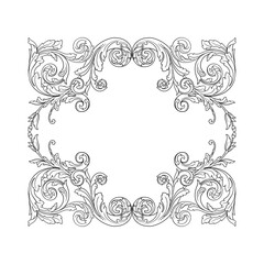 Vintage Ornament Element in baroque style with filigree and floral engrave the best situated for create frame, border, banner. It's hand drawn foliage swirl like victorian or damask design arabesque.