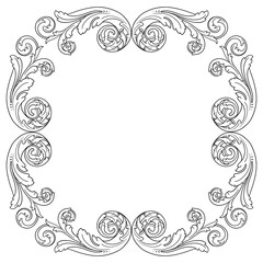 Vintage Ornament Element in baroque style with filigree and floral engrave the best situated for create frame, border, banner. It's hand drawn foliage swirl like victorian or damask design arabesque.