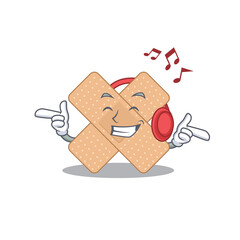 A Caricature design style of cross bandage listening music on headphone