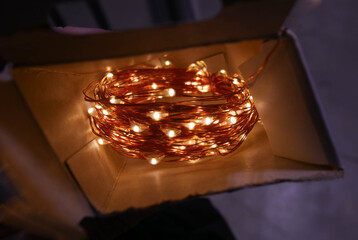 Fairy lights in a box ready to be used.