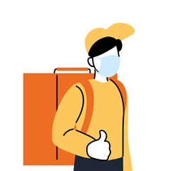 Delivery man with mask and box vector design