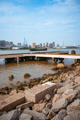 A deserted pier along the Huangpu River, in Shanghai, China.