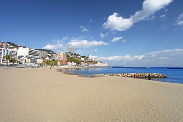 Fototapeta na wymiar Atami Sun Beach in the Izu Peninsula, Shizuoka Prefecture, Japan. 