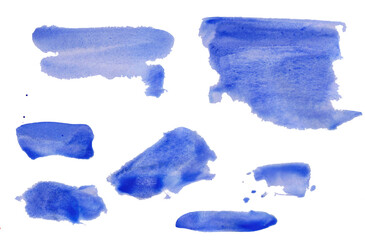 Watercolor blue splashes isolated on white background