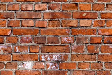 Red Brown Vintage Brick Wall With Shabby Structure. Horizontal Wide Brickwall Background. Grungy Red Brick Blank Wall Texture. Retro House Facade. seamless texture. seamless brick pattern