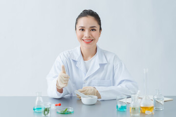 Scientist prepare organic raw materials for beauty products, .Alternative healthy medicine.