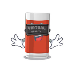 Obraz premium Glass of apple juice cartoon image play a game with Virtual Reality headset