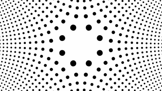 Abstract CGI motion background with moving black dots on white background in perfect seamless loop (3840 x 2160, 30 fps).