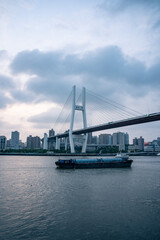 Nanpu Bridge, across Huangpu river, in Shanghai, China.