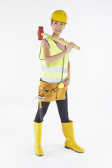 Woman with construction equipment