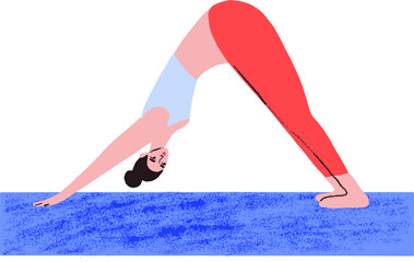 Girl performs asana on a yoga mat. Vector illustration in minimalism styles, flat design