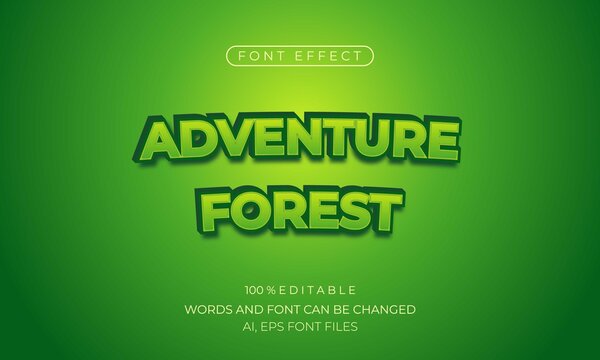 Adventure Forest Font Effect Design. Creative Green Font Effect Vector Design