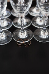 champagne glasses, wedding rings