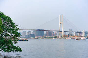 Nanpu Bridge, across Huangpu river, in Shanghai, China.