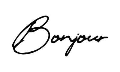 Bonjour Handwritten Font Calligraphy Black Color Text  on White Background © Pleasant Mode