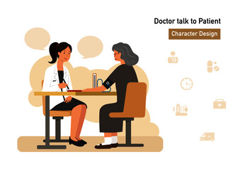 female doctor talk to old woman