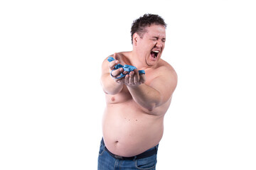Fototapeta premium Diet and healthy lifestyle. Funny fat man.
