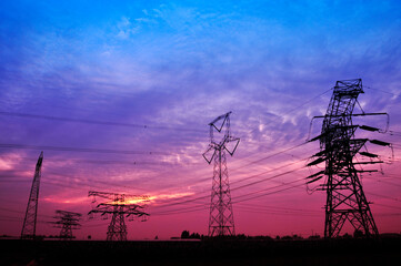 Naklejka premium High voltage electric tower line
