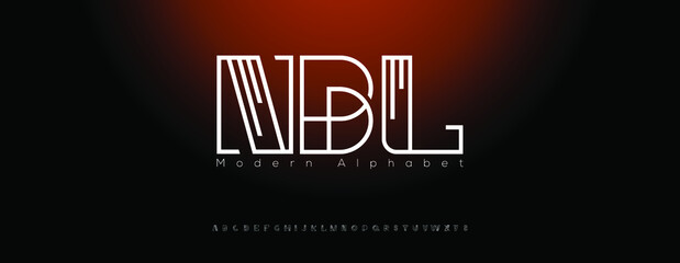 Abstract minimal modern alphabet line font. Minimal slim typography monogram fonts style. Vector illustration and tech font.