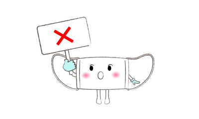 こんなマスクの使い方間違ってるよと伝えるマスクキャラクター