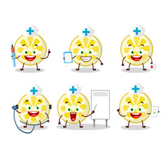 Doctor profession emoticon with lemon slice cartoon character