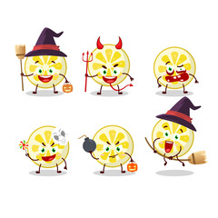 Halloween expression emoticons with cartoon character of lemon slice