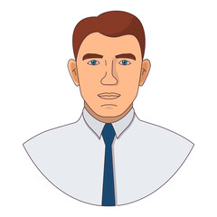 Cartoon character male office staff. A man in a shirt with a blue tie.Vector illustration.