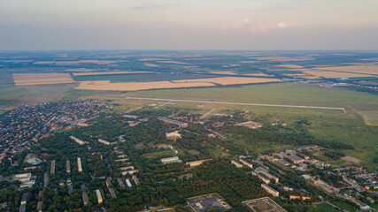 Aerial view of suburban houses in big city