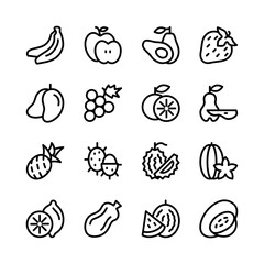 fruit icon set collection line art design editable stroke