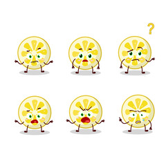 Cartoon character of lemon slice with what expression